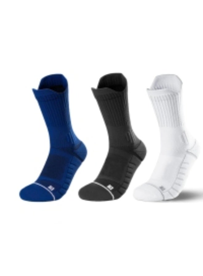 Bukela Compression Running Socks 3 Pairs, Cushion Crew Socks, Anti-Blister Moisture Wicking Athletic Hiking Basketball Socks - Image 1